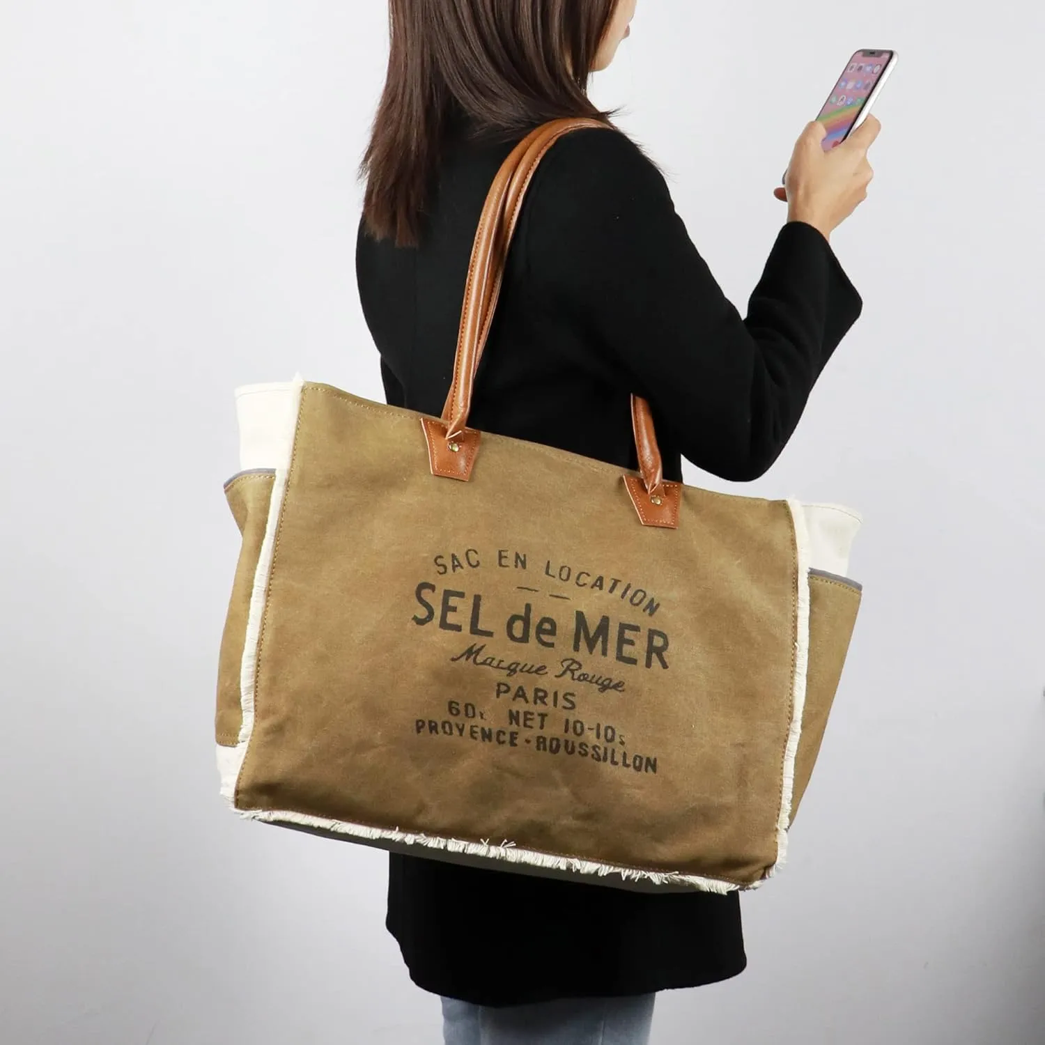 Lamyba Sel De Mer Canvas HandBag Upcycled Canvas Leather Tote Bag