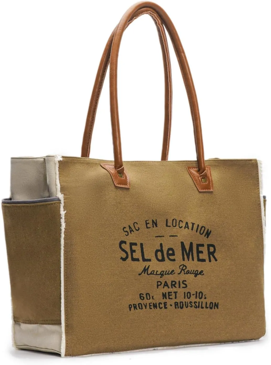 Lamyba Sel De Mer Canvas HandBag Upcycled Canvas Leather Tote Bag