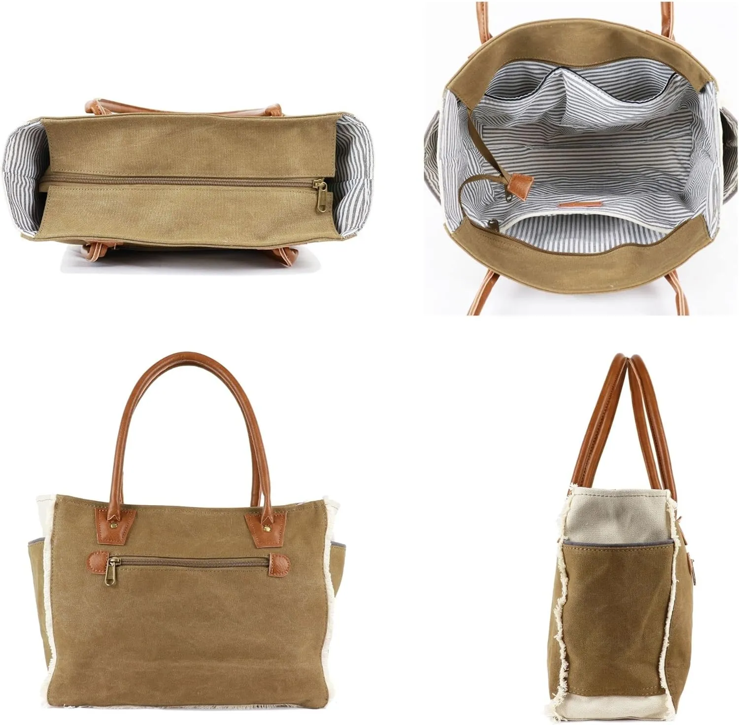 Lamyba Sel De Mer Canvas HandBag Upcycled Canvas Leather Tote Bag