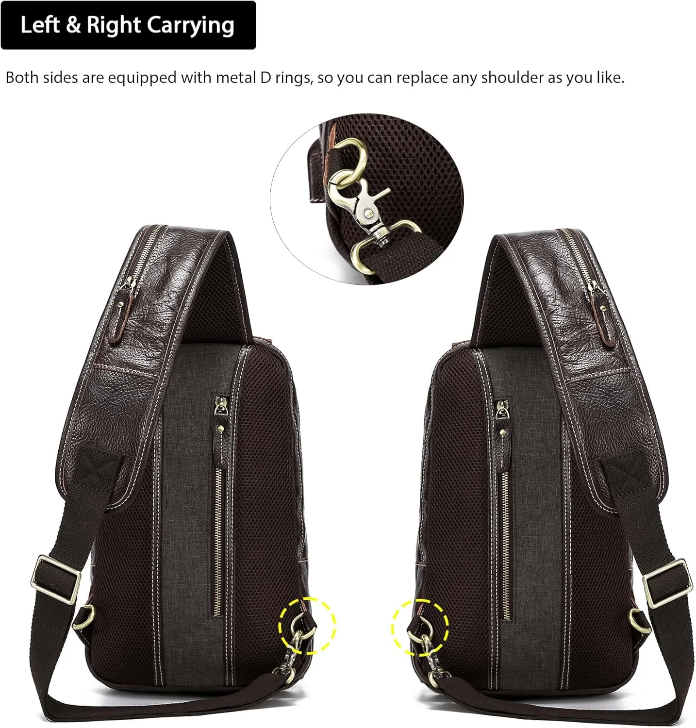 LANNSYNE Full Grain Leather Sling Bag For Men Crossbody Chest Daypack fits 10.5" iPad