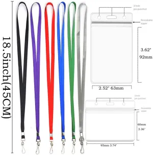 Lanyards with Id Holder Name Badges Name tag Badge Holders with Neck Red Lanyard Swivel J-Hook Clip Waterproof Nametags Protectors Nurse School Kids 50 Pack