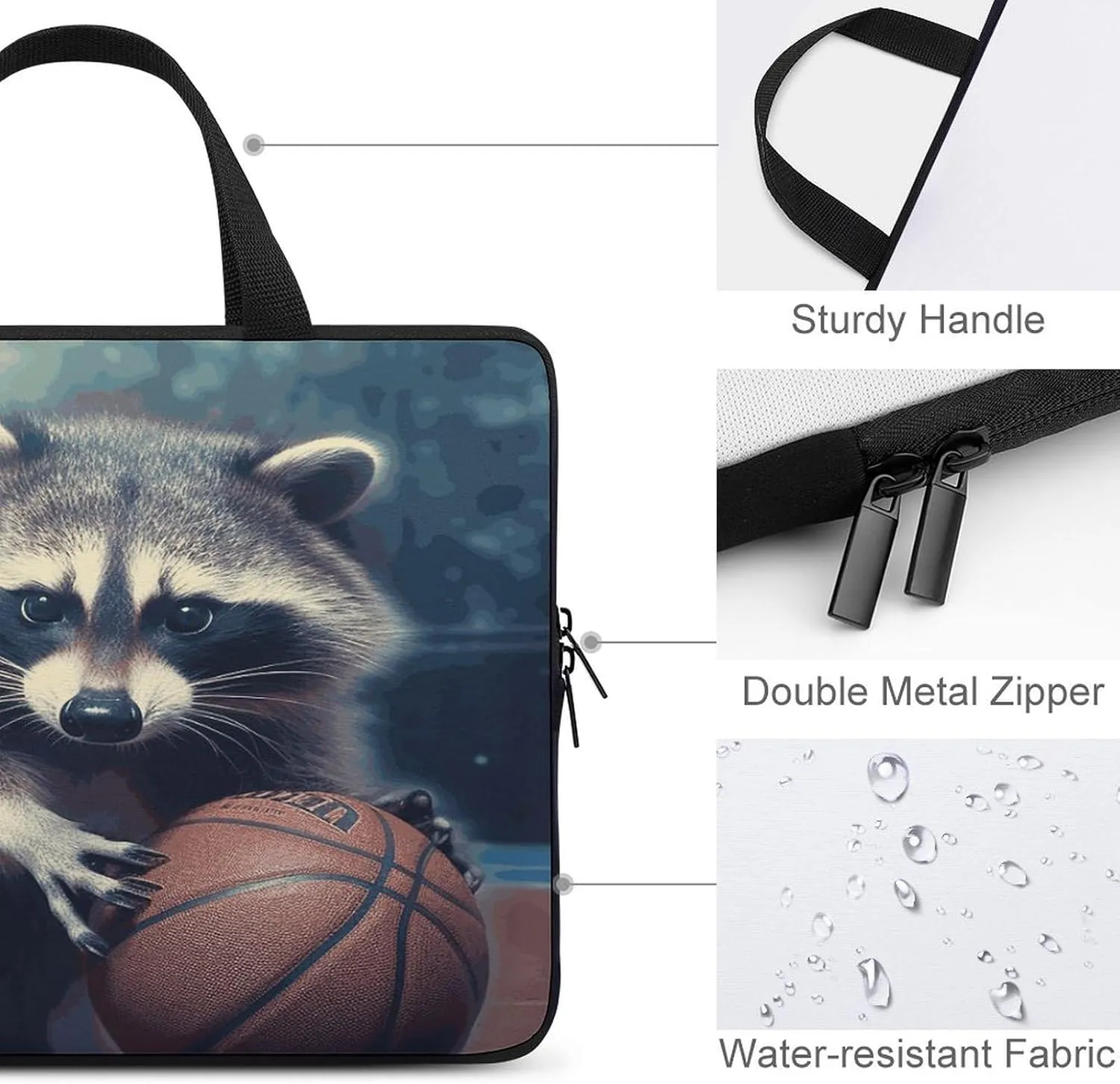 Laptop Bag Ultrathin Funny Raccoon Basketball Printing Laptop Carrying Case Portability Messenger Bags For Work Travel