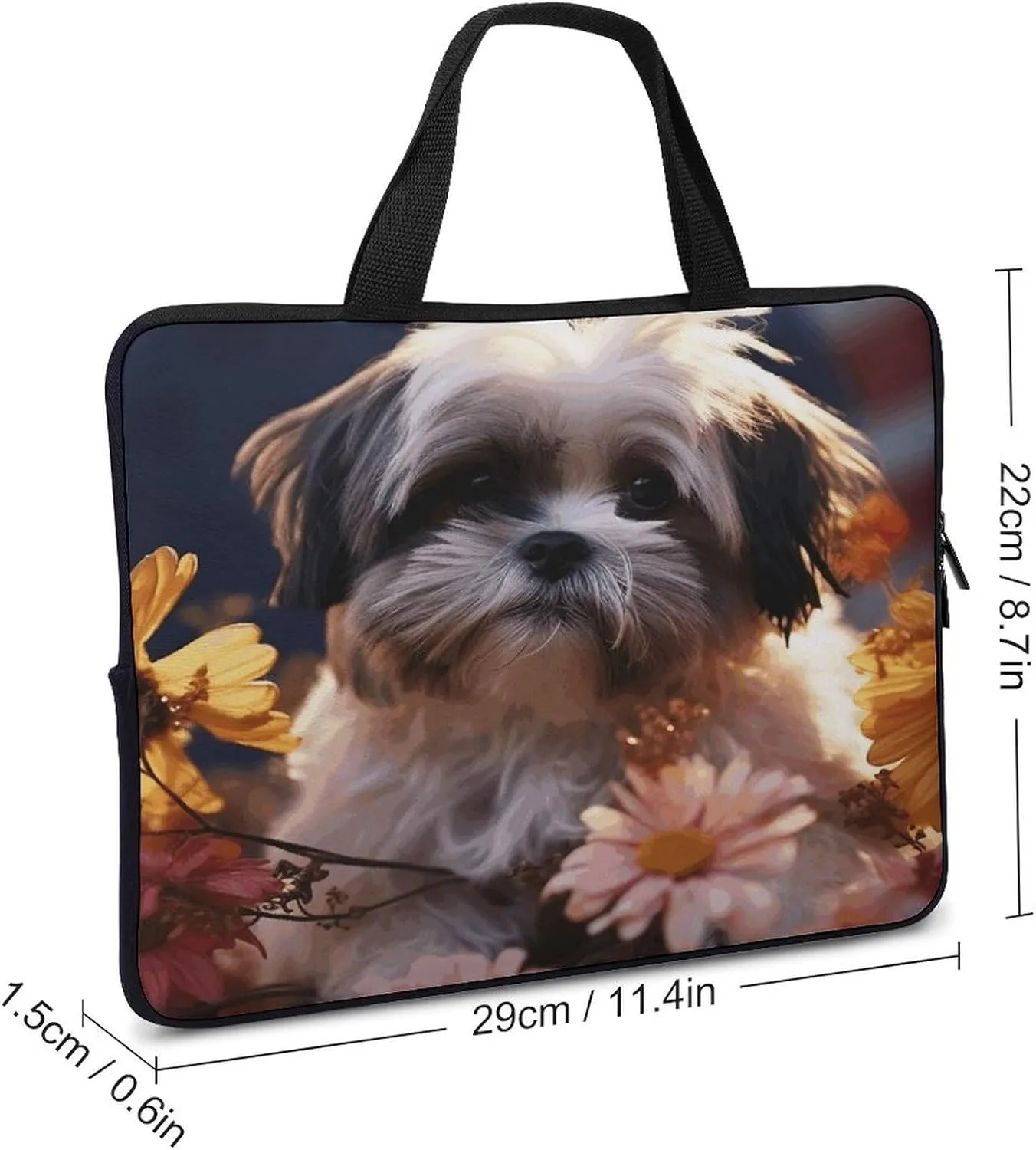 Laptop Bag Ultrathin Shih Tzu Dog And Flowers Printing Laptop Carrying Case Portability Messenger Bags For Work Travel
