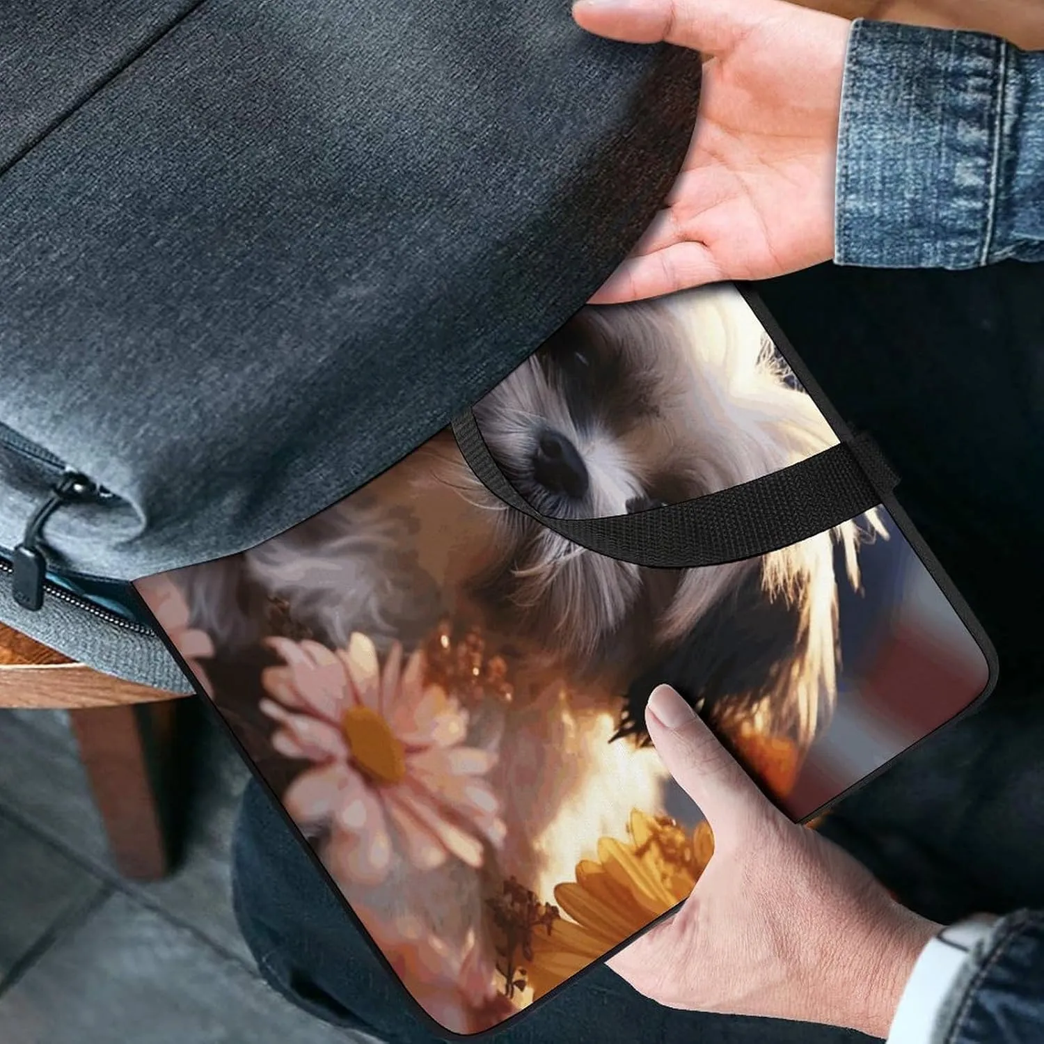 Laptop Bag Ultrathin Shih Tzu Dog And Flowers Printing Laptop Carrying Case Portability Messenger Bags For Work Travel