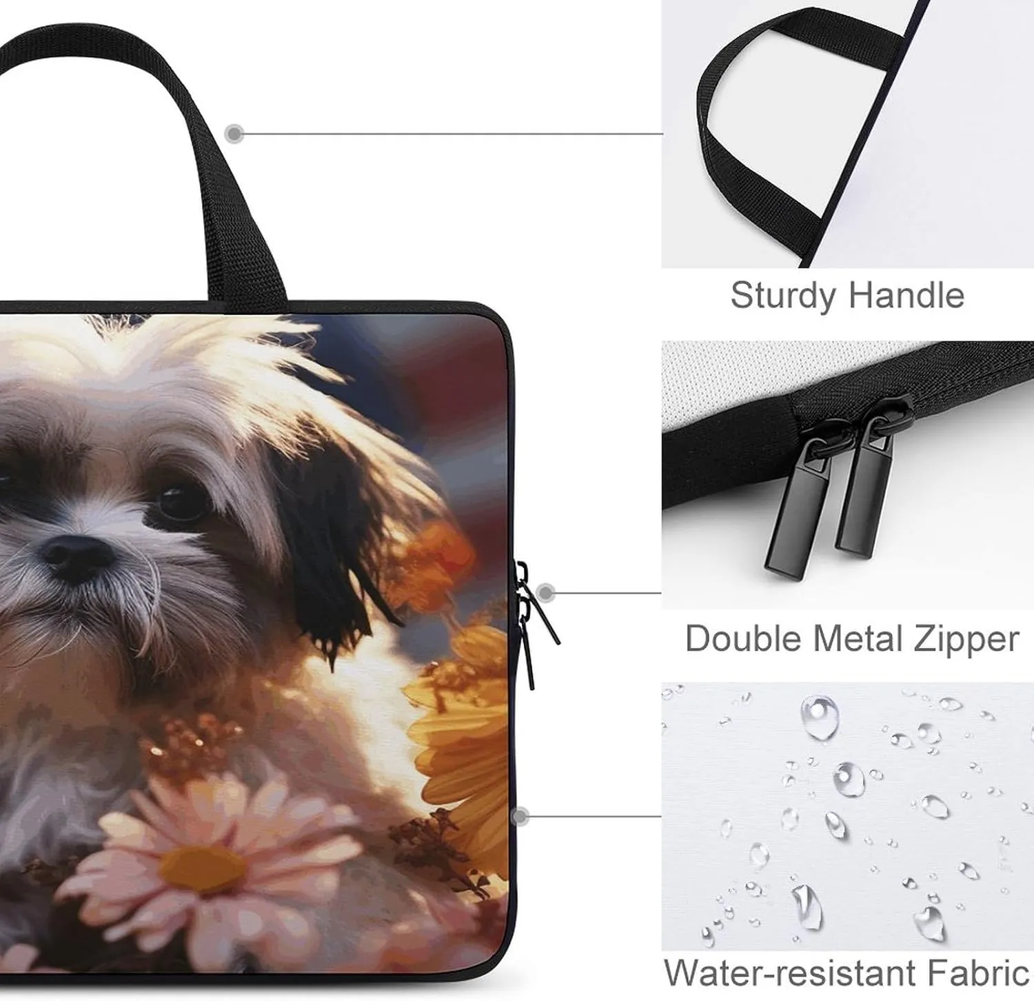 Laptop Bag Ultrathin Shih Tzu Dog And Flowers Printing Laptop Carrying Case Portability Messenger Bags For Work Travel