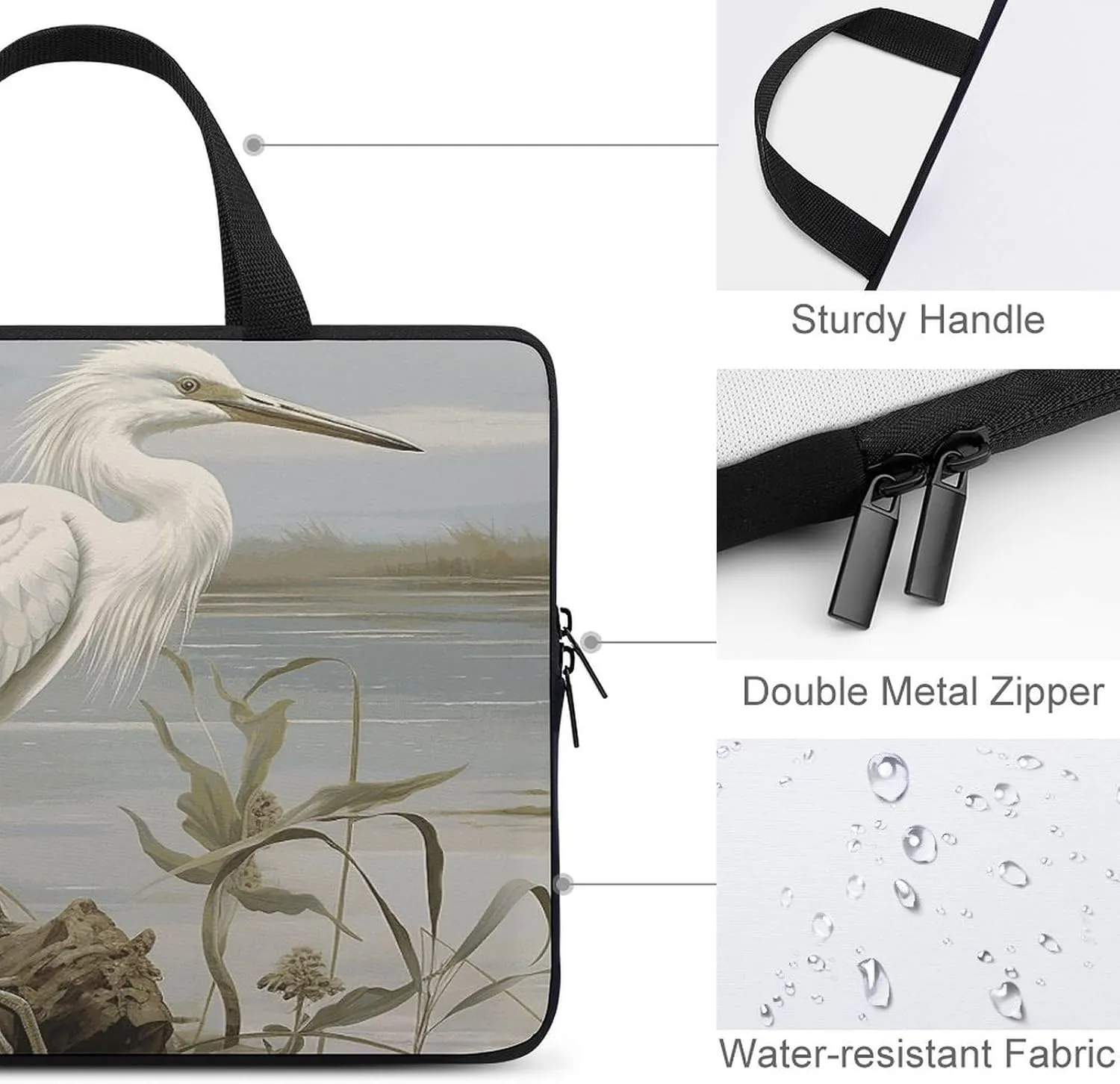 Laptop Bag Ultrathin Swamp Egret Printing Laptop Carrying Case Portability Messenger Bags For Work Travel