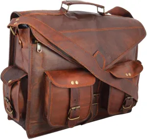 Laptop Messenger Bag 17.5 Inch Vintage Canvas Leather Shoulder Bag, Durable Computer Bags Business Briefcases Satchel Bag Work Bags for Men and Women