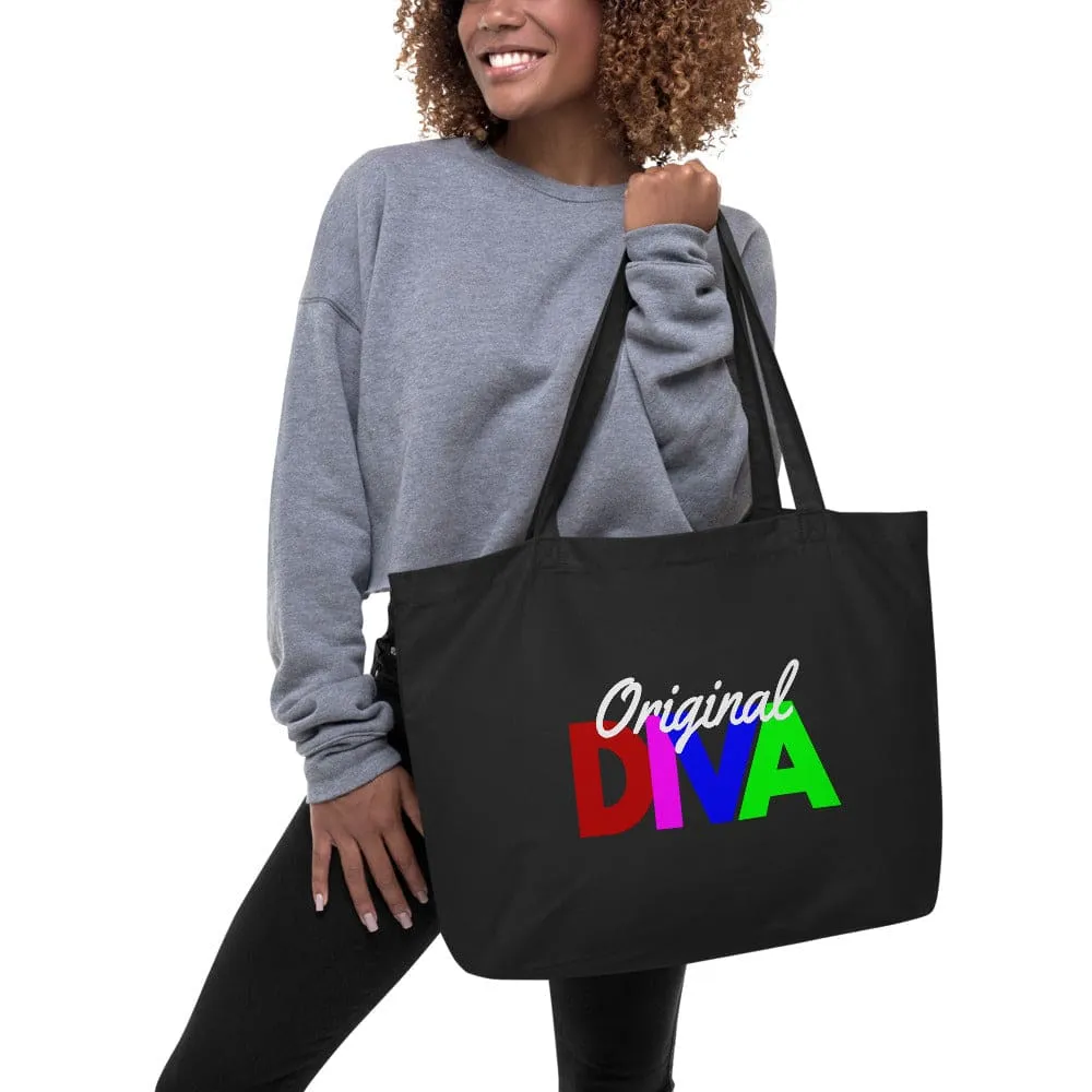 Large Black Tote Bag - Original Diva Inspirational Print