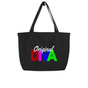 Large Black Tote Bag - Original Diva Inspirational Print