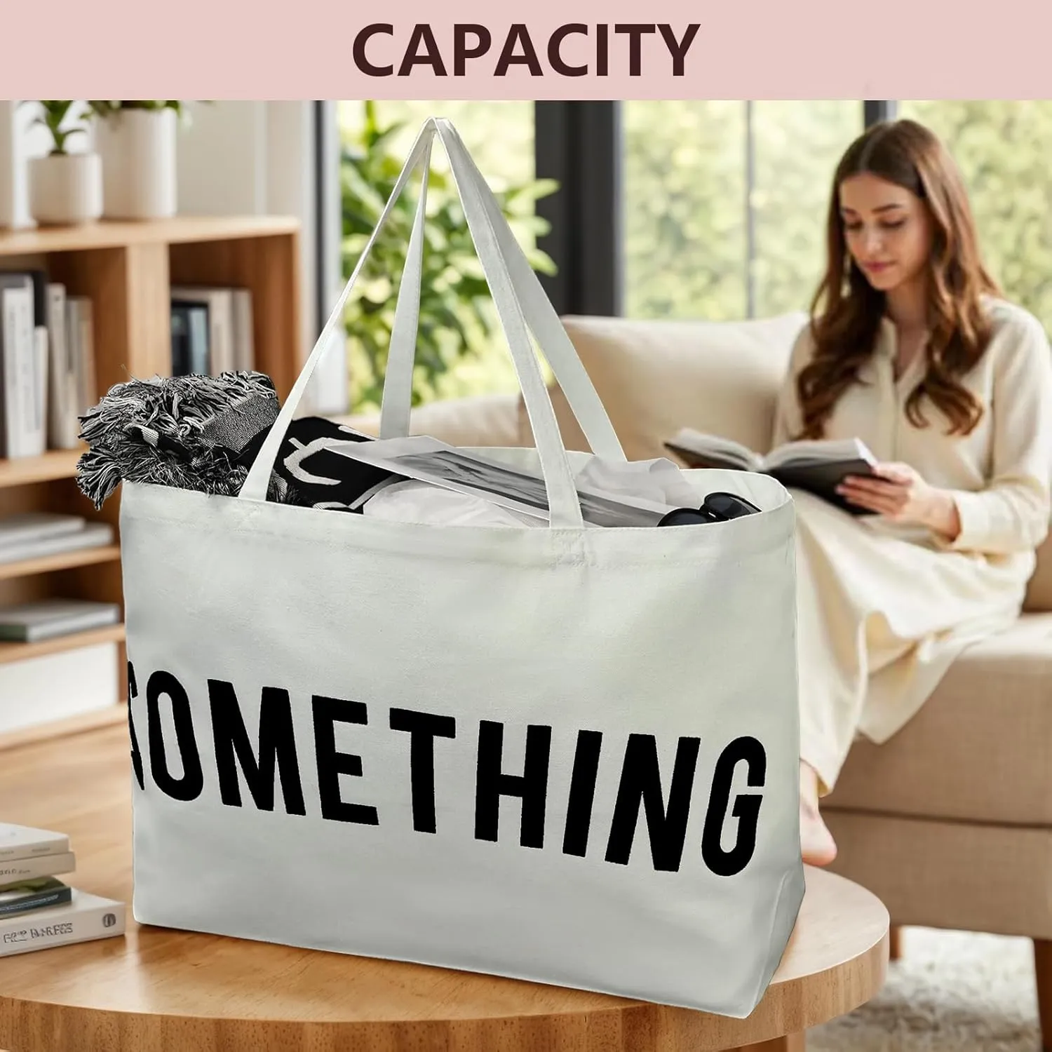 Large Canvas Tote Bag - Extra Large Shopping Bag for Women Beach Totes Bags Reusable Big Grocery Bag