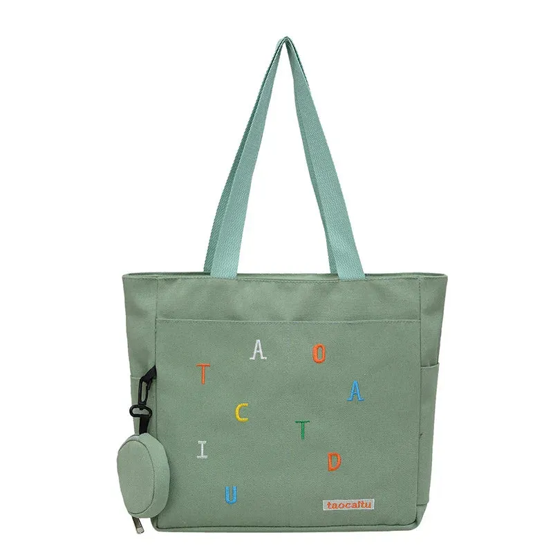 Large Capacity Commuting Tote Bag Simple and Casual Letter Printed Underarm Bag Lightweight Versatile Student Shoulder Handbag