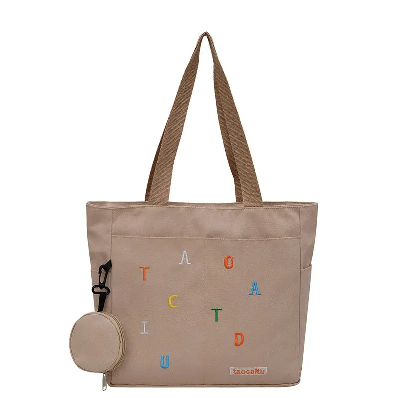 Large Capacity Commuting Tote Bag Simple and Casual Letter Printed Underarm Bag Lightweight Versatile Student Shoulder Handbag