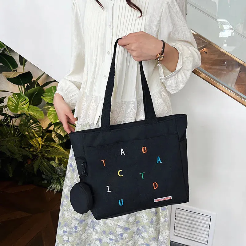 Large Capacity Commuting Tote Bag Simple and Casual Letter Printed Underarm Bag Lightweight Versatile Student Shoulder Handbag