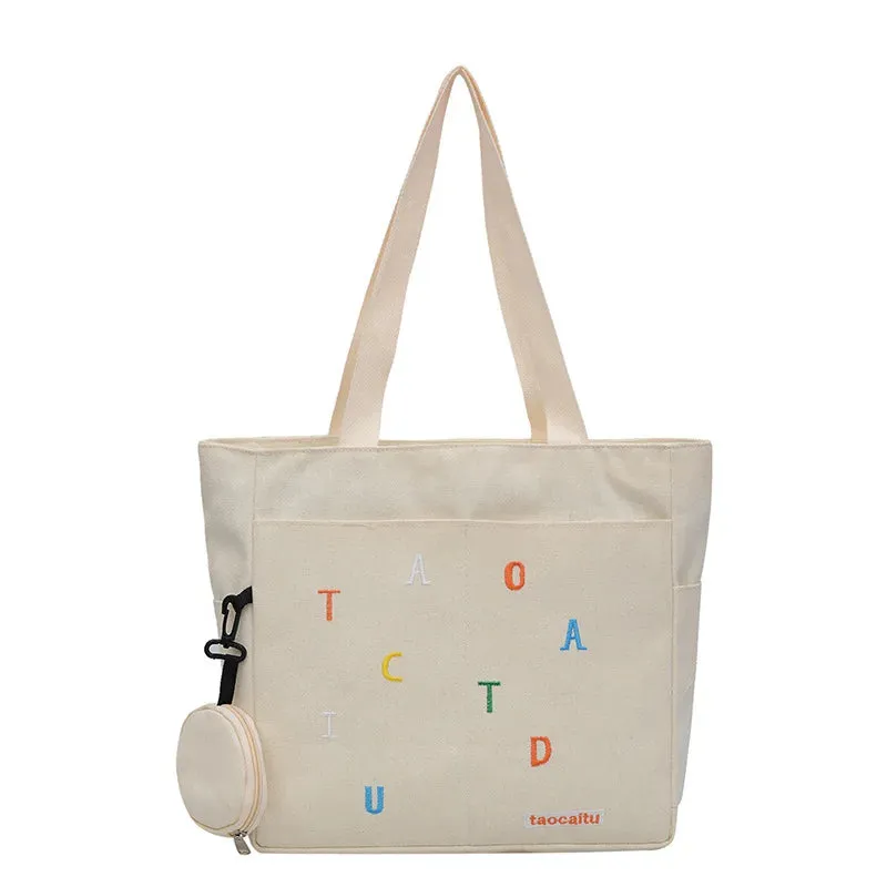 Large Capacity Commuting Tote Bag Simple and Casual Letter Printed Underarm Bag Lightweight Versatile Student Shoulder Handbag