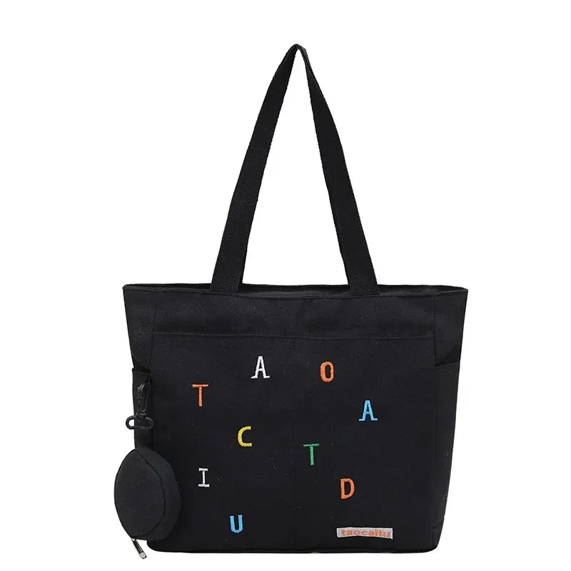 Large Capacity Commuting Tote Bag Simple and Casual Letter Printed Underarm Bag Lightweight Versatile Student Shoulder Handbag