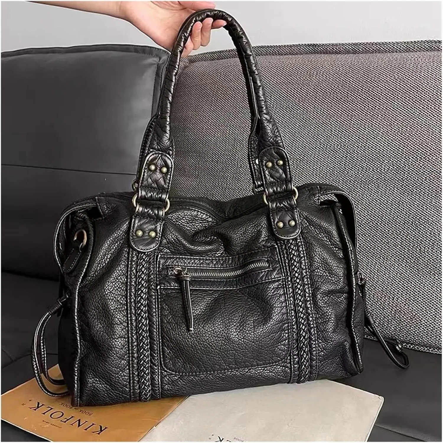 Large Capacity Women Handbag Soft Pu Leather Tote Bag Washed Leather Shoulder Crossbody Bags