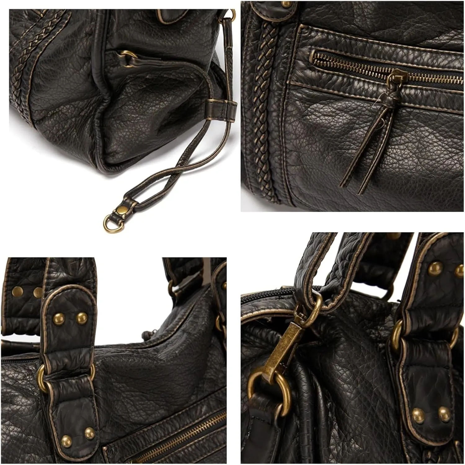Large Capacity Women Handbag Soft Pu Leather Tote Bag Washed Leather Shoulder Crossbody Bags