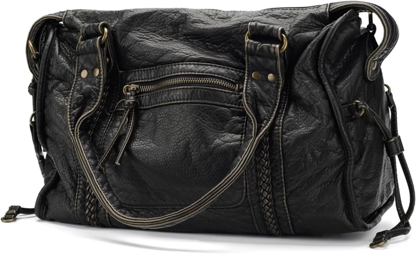 Large Capacity Women Handbag Soft Pu Leather Tote Bag Washed Leather Shoulder Crossbody Bags