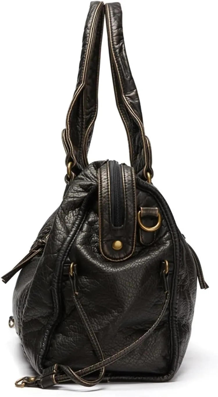 Large Capacity Women Handbag Soft Pu Leather Tote Bag Washed Leather Shoulder Crossbody Bags