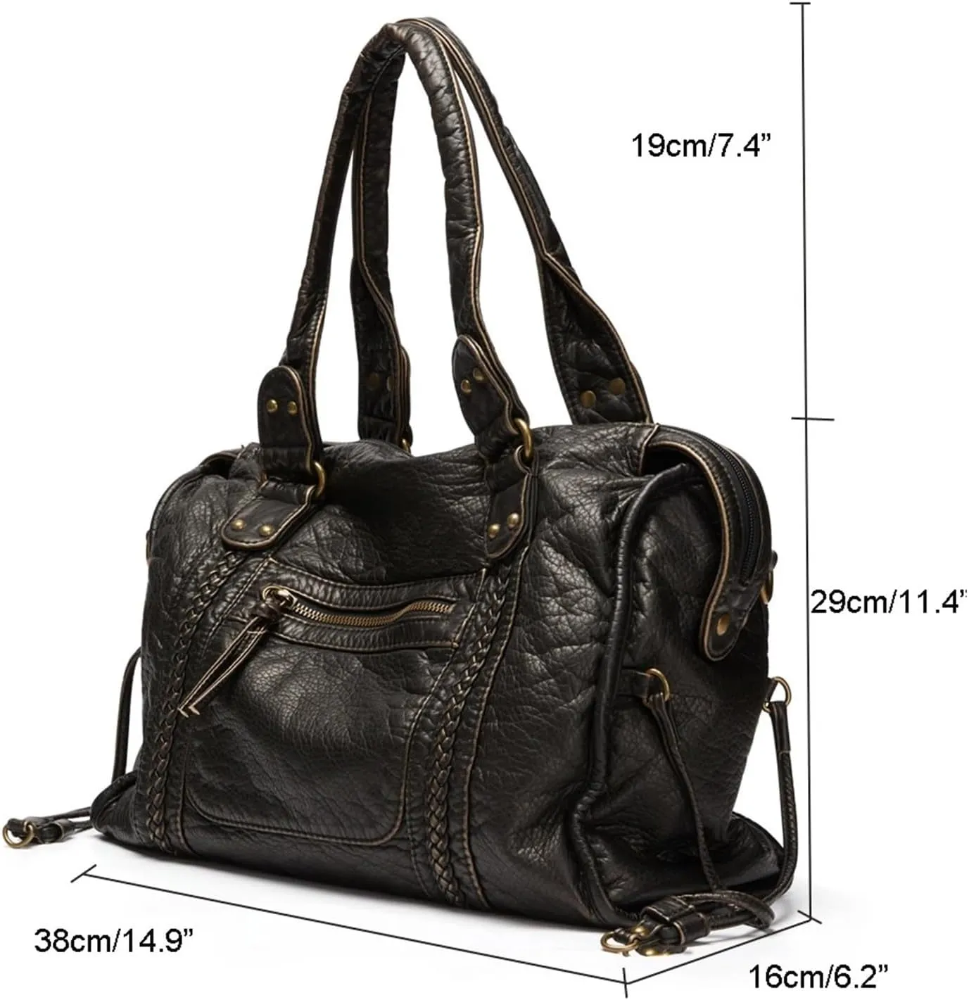Large Capacity Women Handbag Soft Pu Leather Tote Bag Washed Leather Shoulder Crossbody Bags