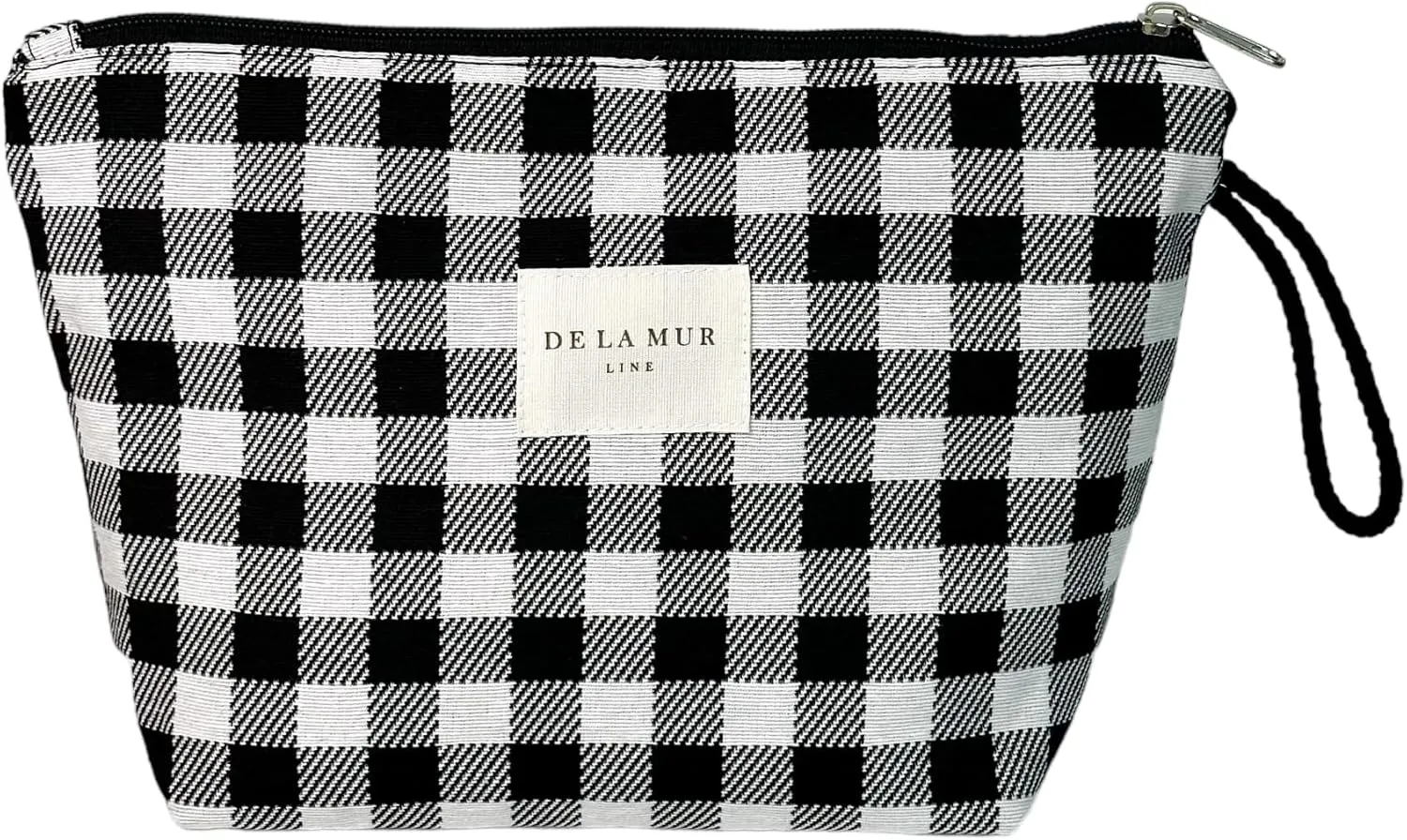 Large Checkered Travel Makeup Bag for Women – Black & White Cosmetic Organizer for Toiletries, Skincare & Beauty – Durable Travel Size Toiletry Pouch – Made in Barcelona, Spain