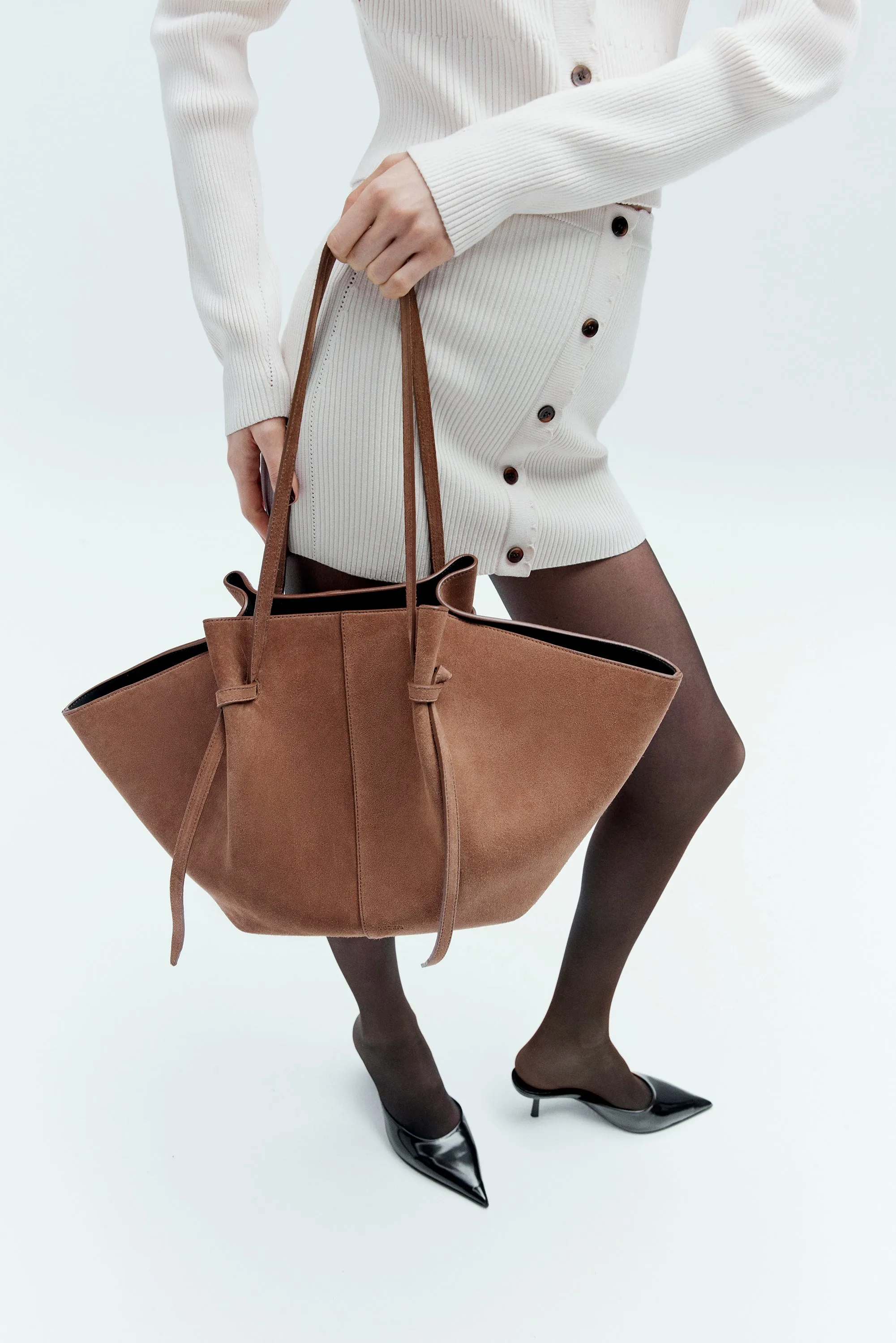Large Mochi Cognac Suede Handbag