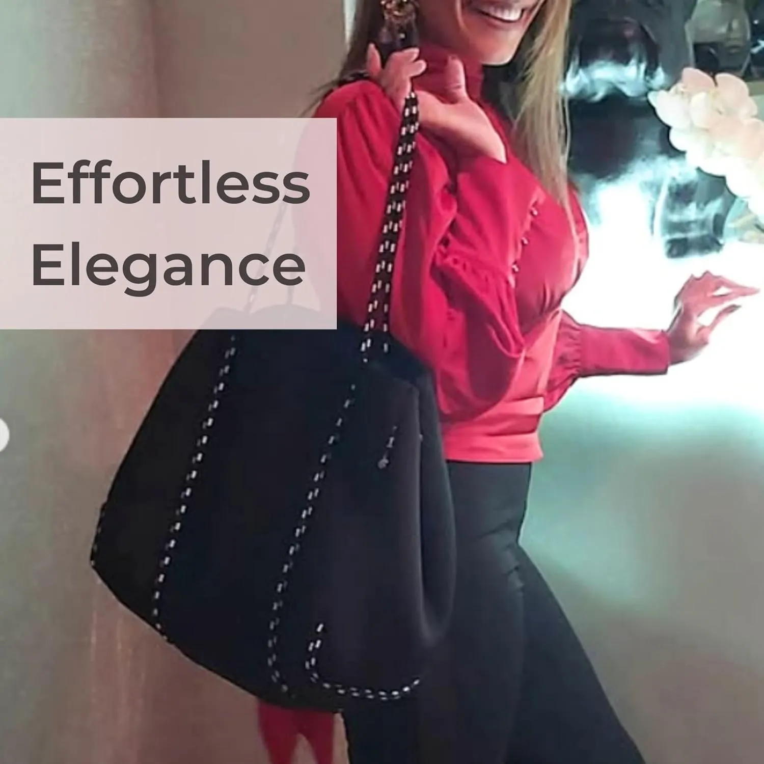 Large Neoprene Tote Bag for Women - Everyday Designer Handbag for Travel Work and Beach with Pockets and Zipper Pouch