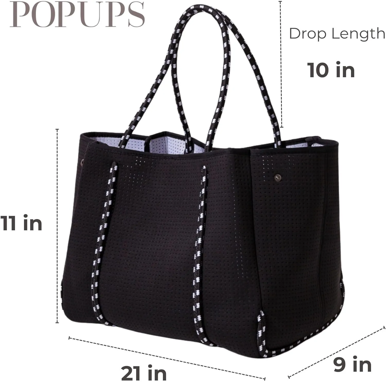Large Neoprene Tote Bag for Women - Everyday Designer Handbag for Travel Work and Beach with Pockets and Zipper Pouch