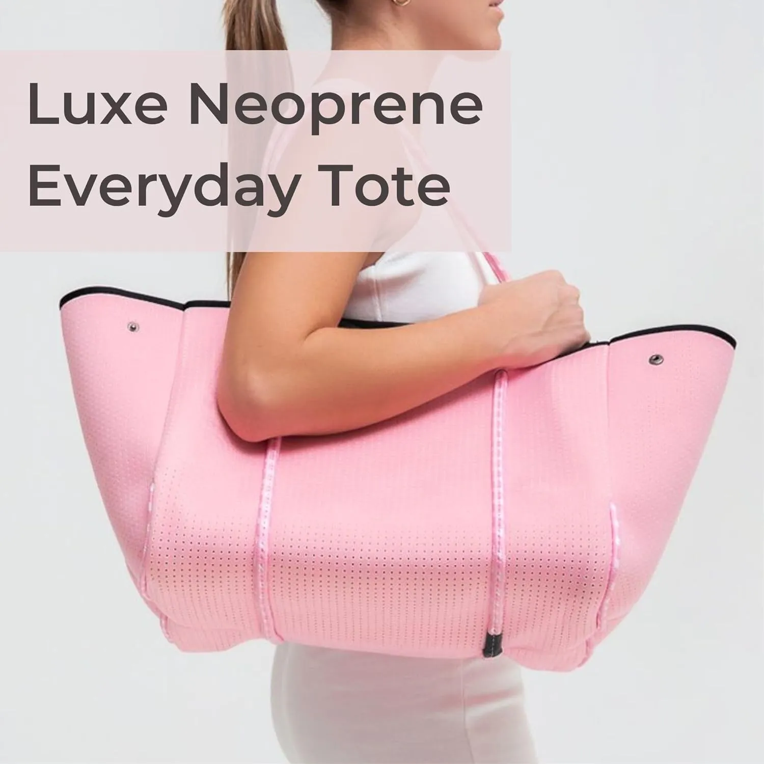 Large Neoprene Tote Bag for Women - Everyday Designer Handbag for Travel Work and Beach with Pockets and Zipper Pouch