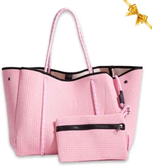 Large Neoprene Tote Bag for Women - Everyday Designer Handbag for Travel Work and Beach with Pockets and Zipper Pouch