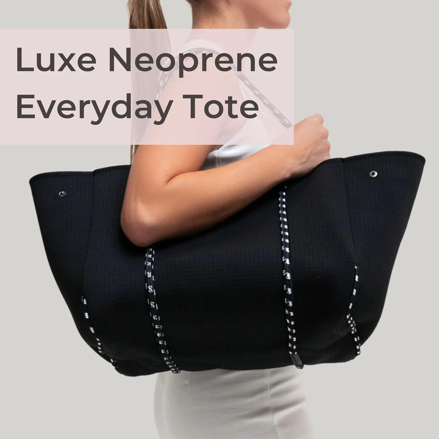 Large Neoprene Tote Bag for Women - Everyday Designer Handbag for Travel Work and Beach with Pockets and Zipper Pouch