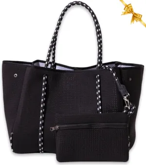 Large Neoprene Tote Bag for Women - Everyday Designer Handbag for Travel Work and Beach with Pockets and Zipper Pouch