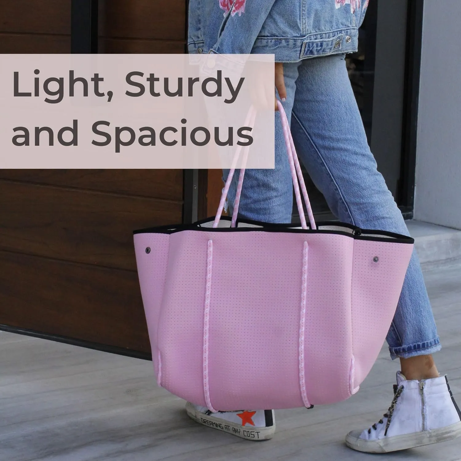 Large Neoprene Tote Bag for Women - Everyday Designer Handbag for Travel Work and Beach with Pockets and Zipper Pouch
