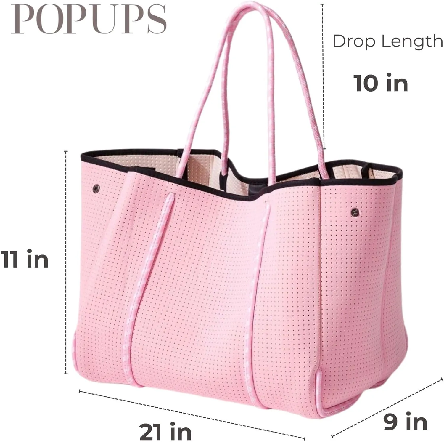 Large Neoprene Tote Bag for Women - Everyday Designer Handbag for Travel Work and Beach with Pockets and Zipper Pouch