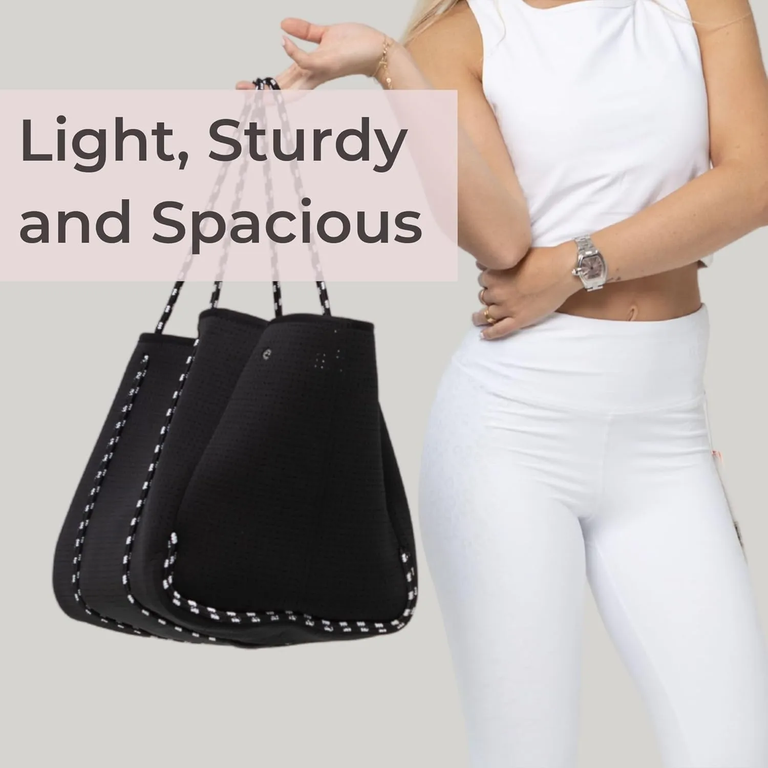 Large Neoprene Tote Bag for Women - Everyday Designer Handbag for Travel Work and Beach with Pockets and Zipper Pouch