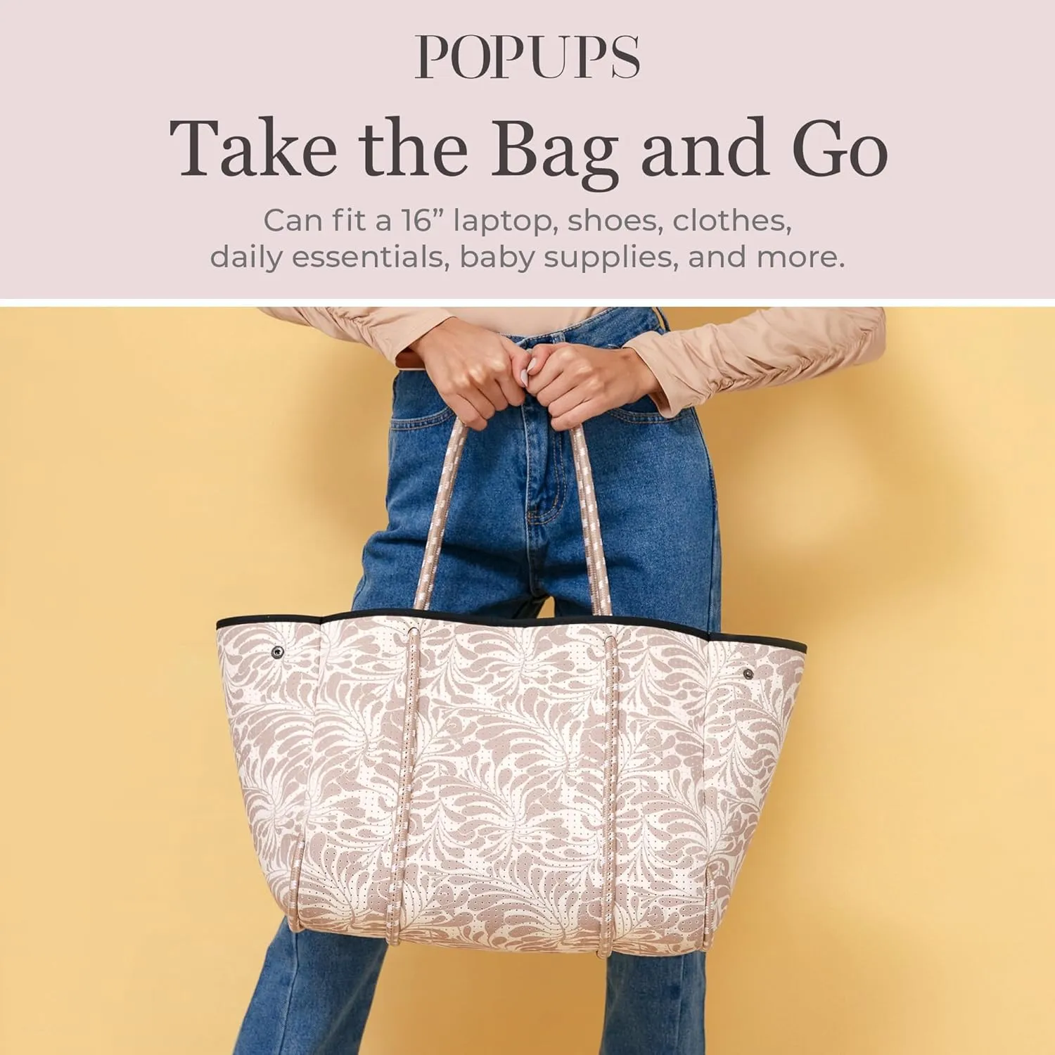 Large Neoprene Tote Bag for Women - Printed Everyday Designer Handbag