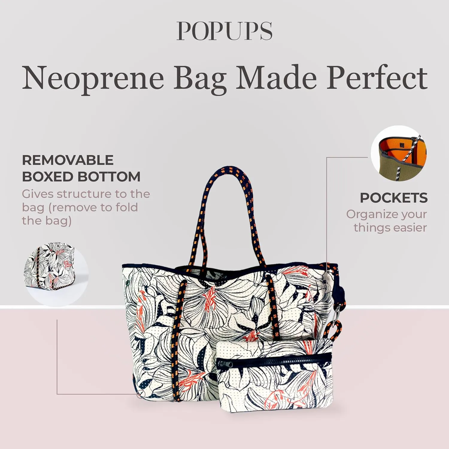 Large Neoprene Tote Bag for Women - Printed Everyday Designer Handbag