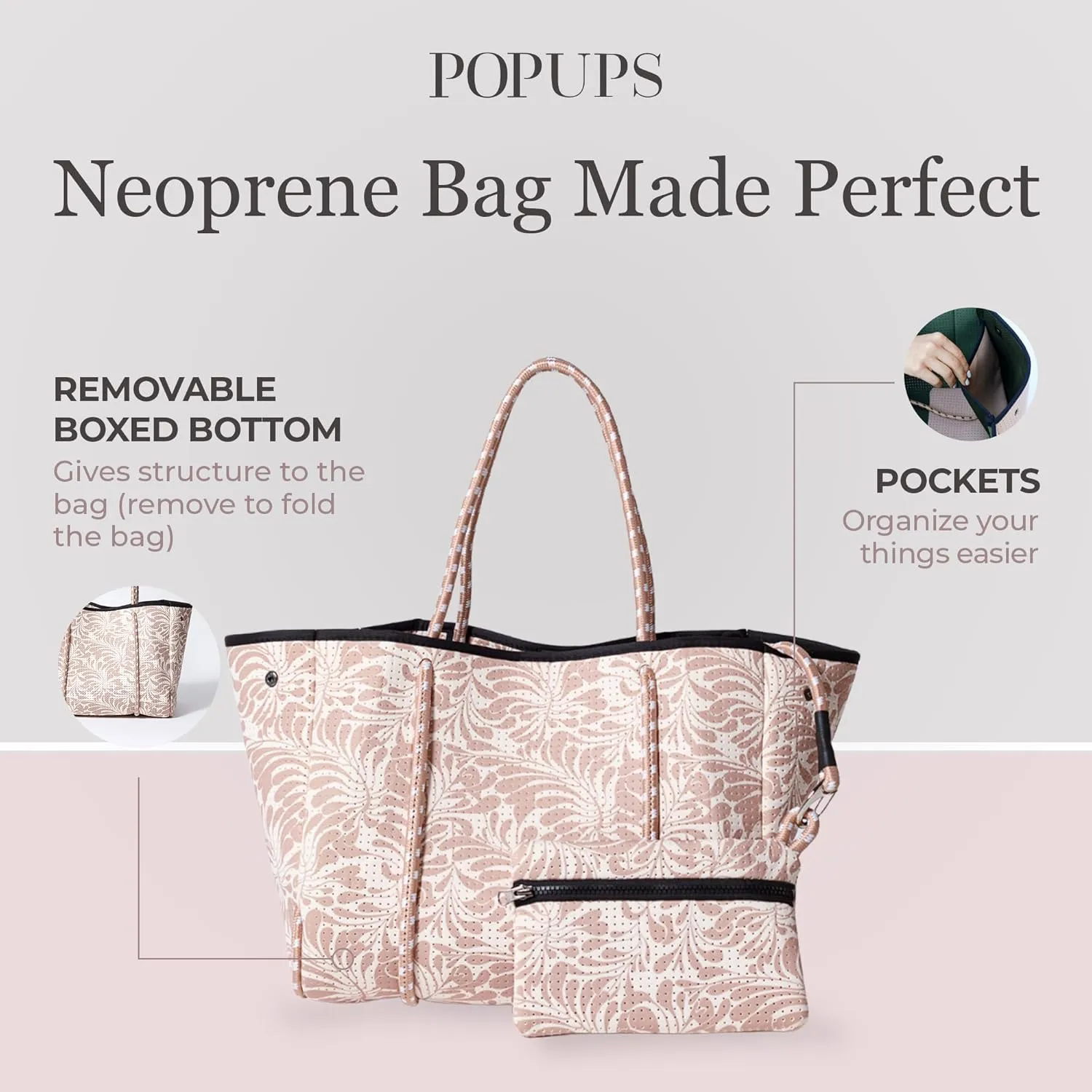 Large Neoprene Tote Bag for Women - Printed Everyday Designer Handbag