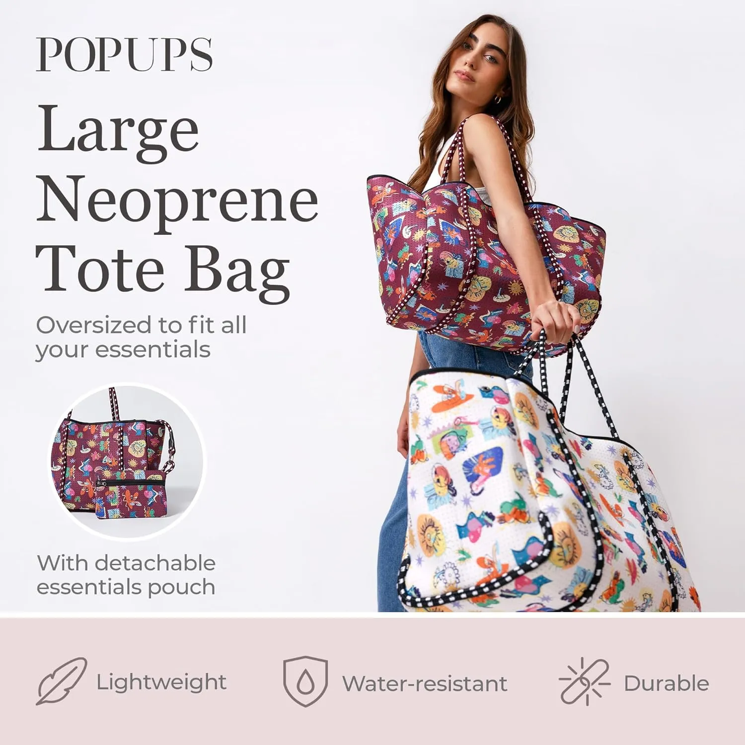 Large Neoprene Tote Bag for Women - Printed Everyday Designer Handbag