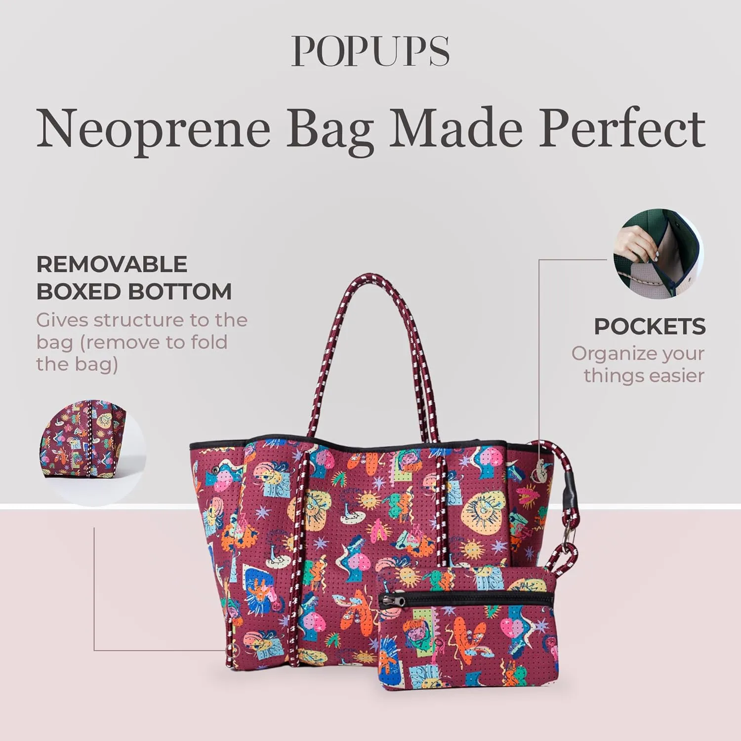 Large Neoprene Tote Bag for Women - Printed Everyday Designer Handbag