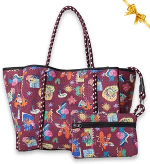 Large Neoprene Tote Bag for Women - Printed Everyday Designer Handbag