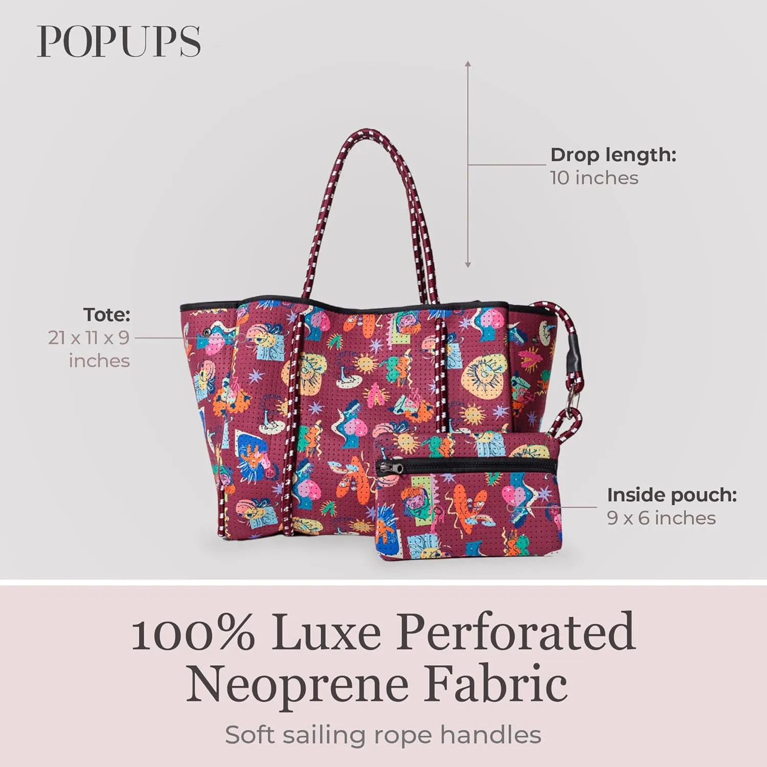 Large Neoprene Tote Bag for Women - Printed Everyday Designer Handbag