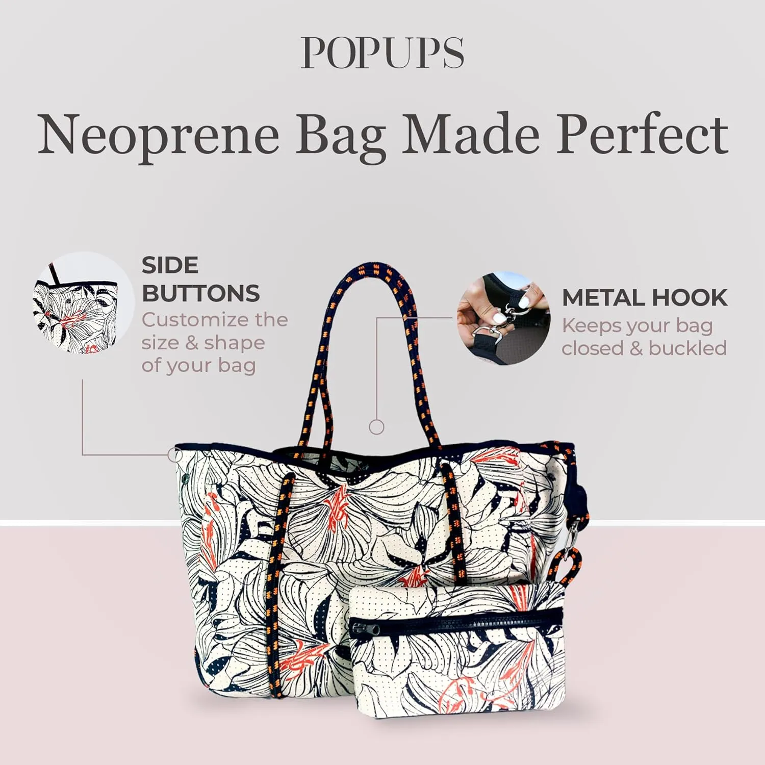 Large Neoprene Tote Bag for Women - Printed Everyday Designer Handbag