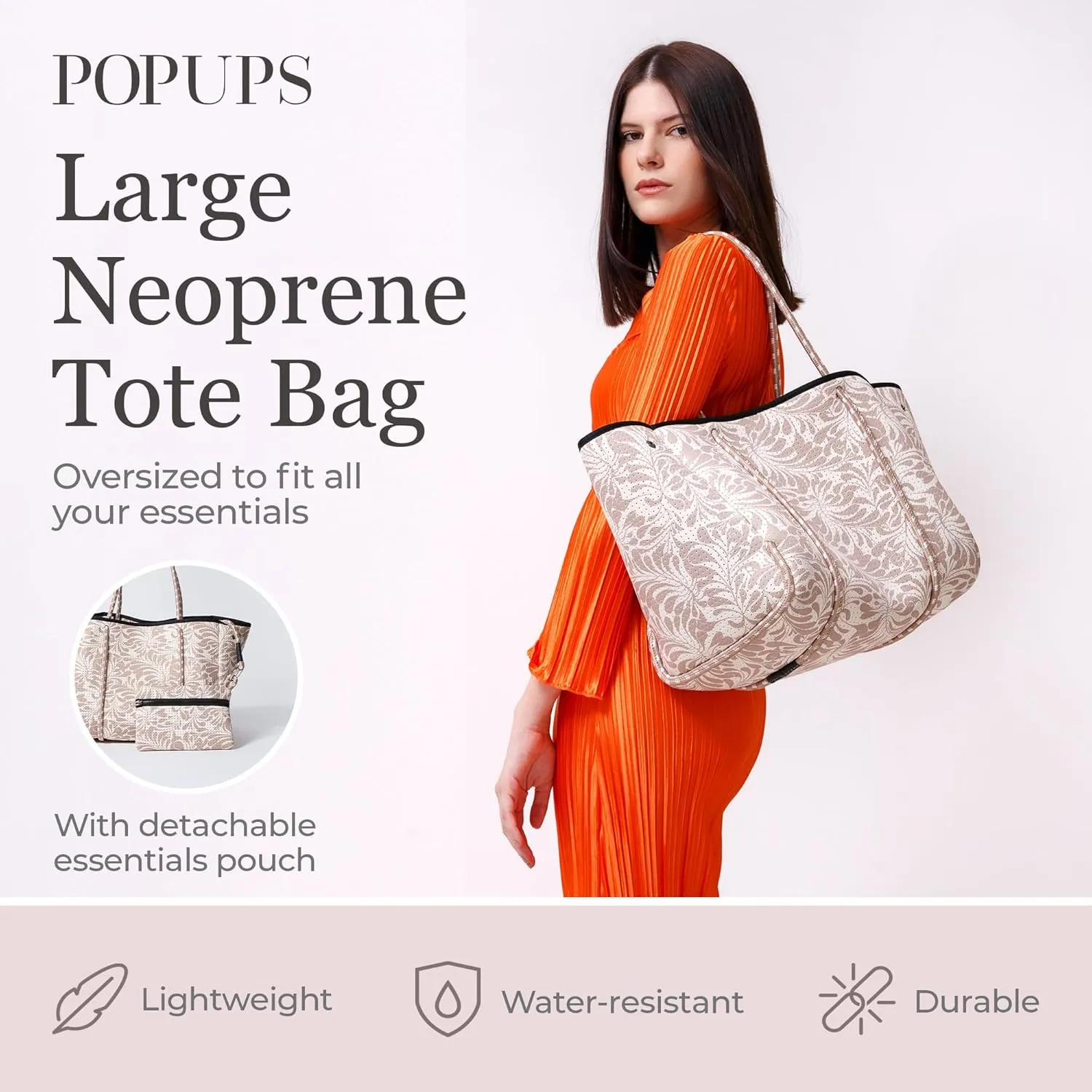 Large Neoprene Tote Bag for Women - Printed Everyday Designer Handbag