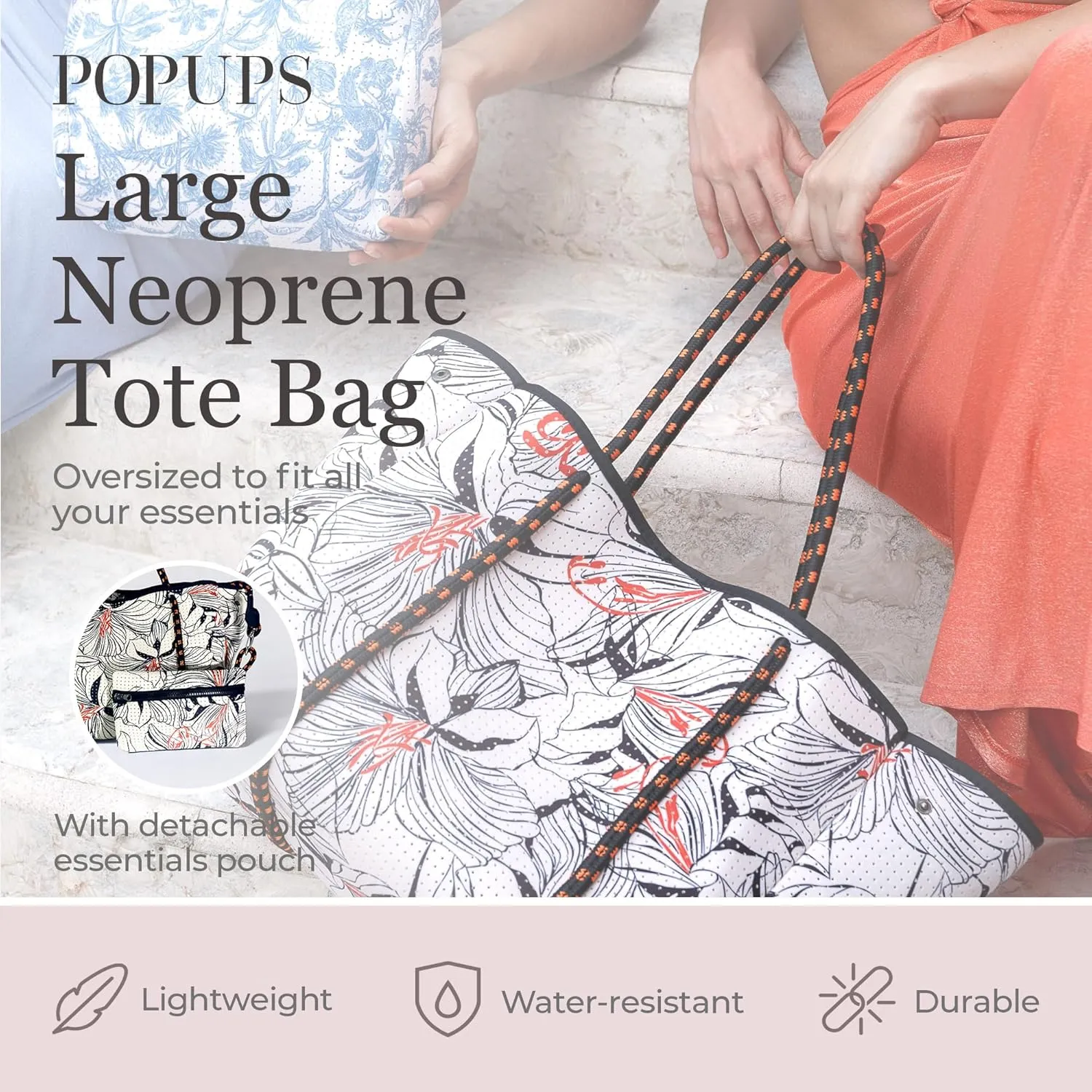 Large Neoprene Tote Bag for Women - Printed Everyday Designer Handbag