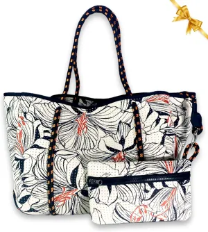 Large Neoprene Tote Bag for Women - Printed Everyday Designer Handbag
