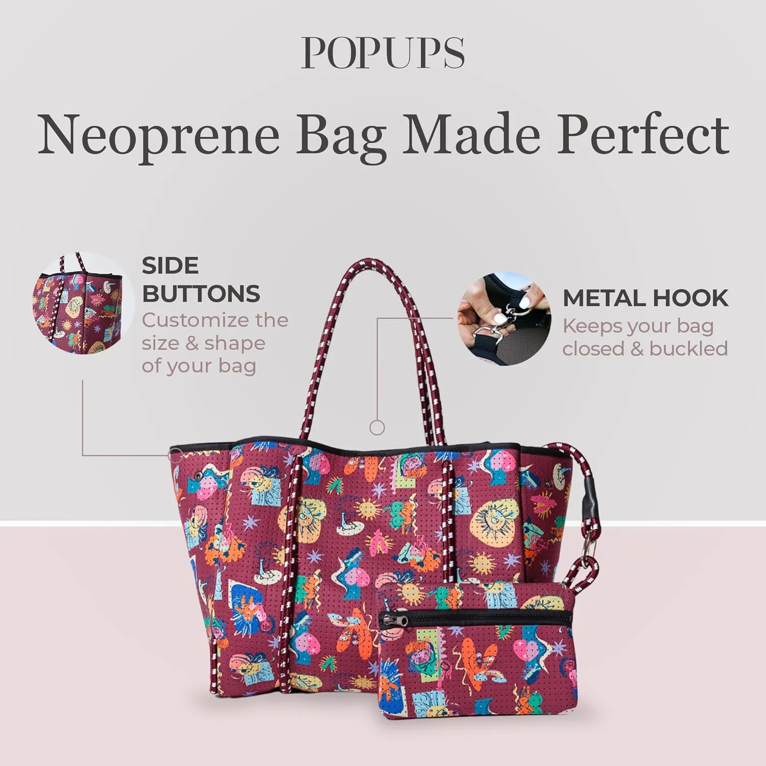 Large Neoprene Tote Bag for Women - Printed Everyday Designer Handbag