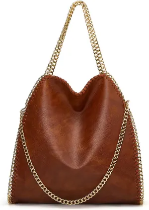 Large Shoulder Bag for Women, Leather Chain Tote Handbag, Designer Hobo Purse, Luxury Crossbody Bag