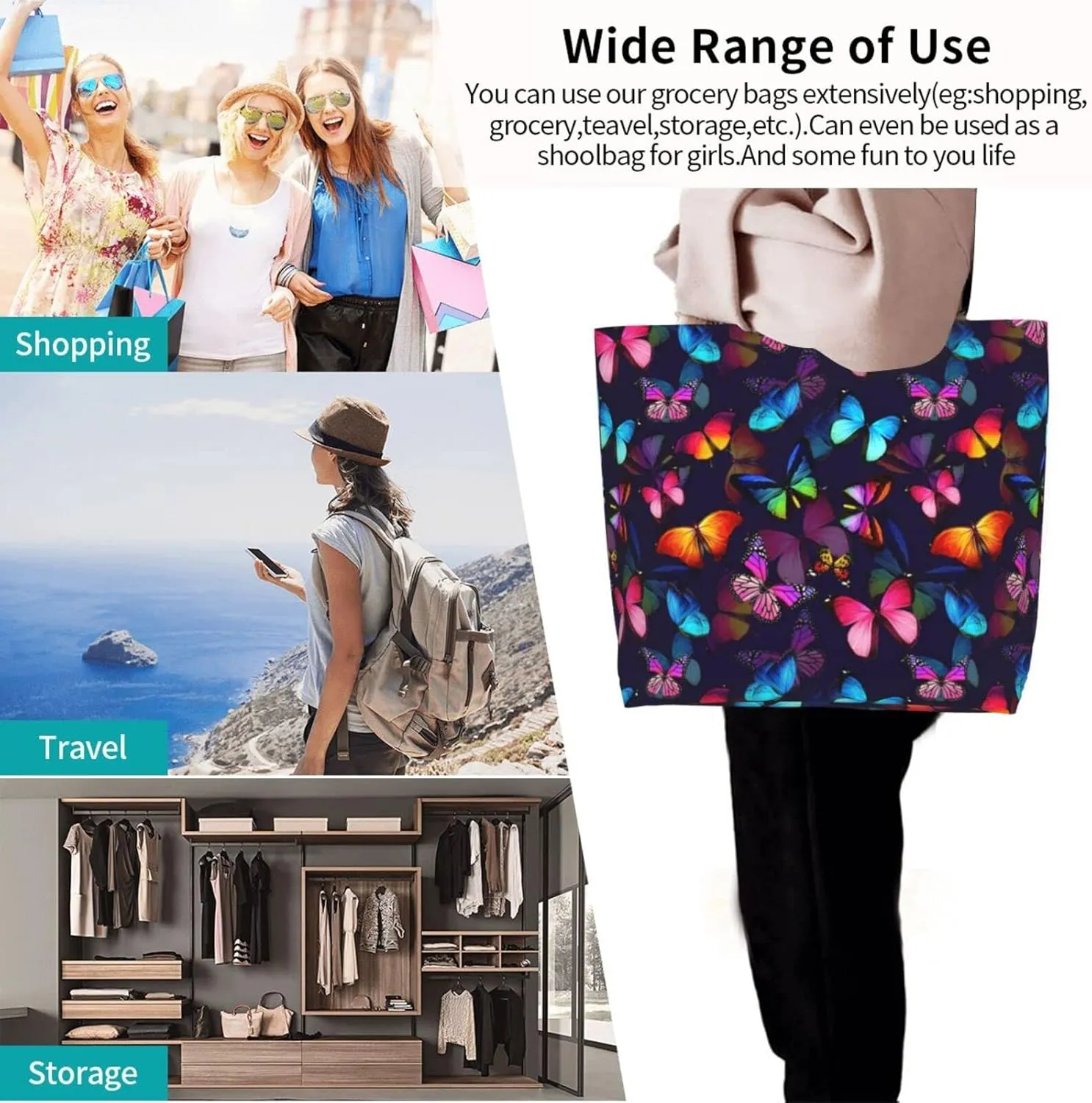 Large Tote Bag For Women Reusable Grocery Bag Waterproof Shopping Handbag