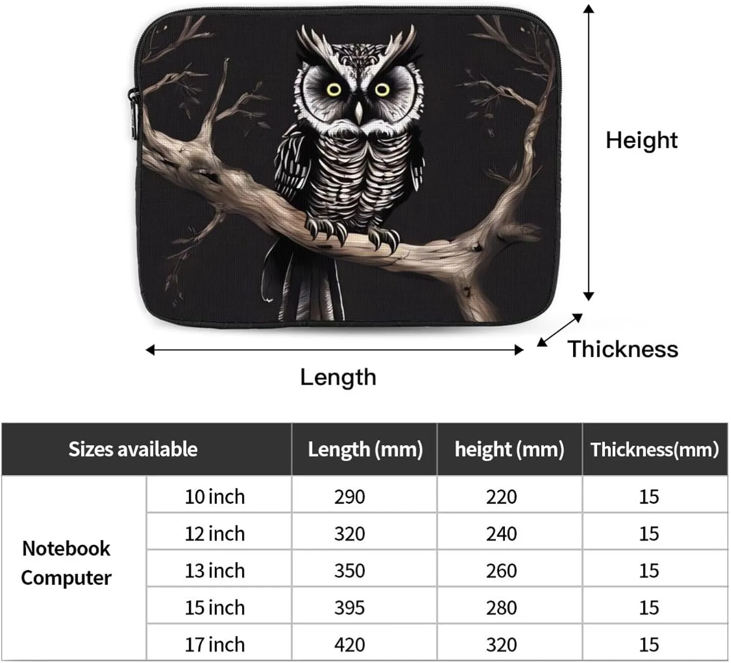 Late Night Owl Laptop Case 15 inch Portable Computer Sleeve Shockproof Fashion Laptop Bag for Women Men Briefcase
